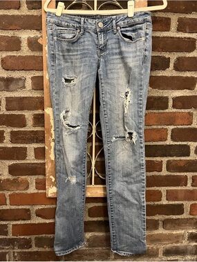 American Eagle Outfitters Jeans Womens Size 2 Blue Skinny Stretch Distressed
